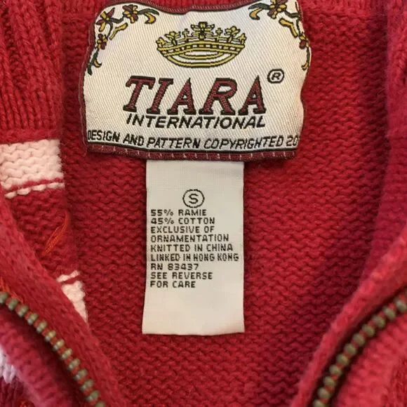 Tiara International Sweater Womens Small Red Blue Zip‎ Patriotic Stars Stripes - Picture 2 of 6